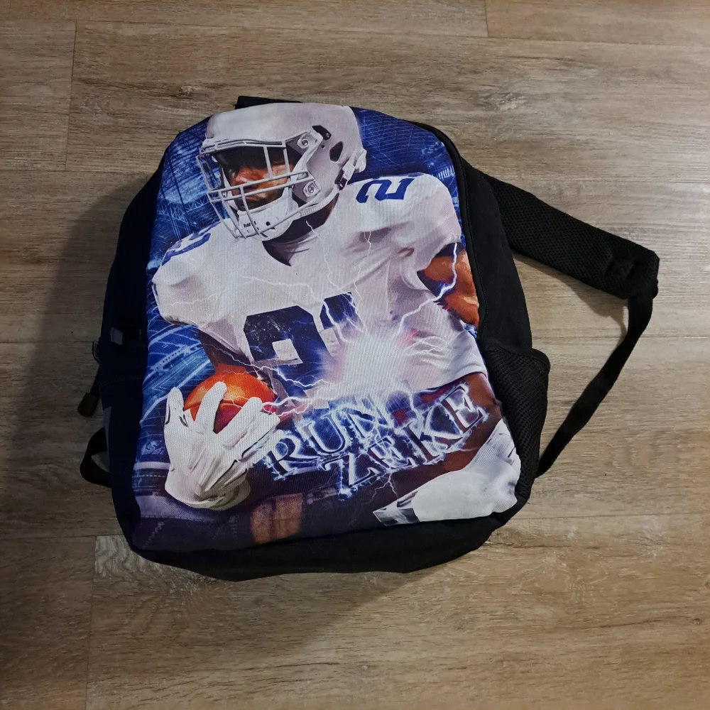 NFLPA Dallas Cowboys 'Run Zeke' Black Blue White Sports Backpack